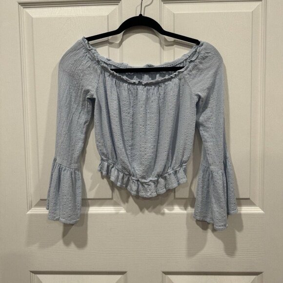piccola Tops - Women’s piccola bella blouse Off Shoulder Blue Summer Lightweight Bell Sleeves S